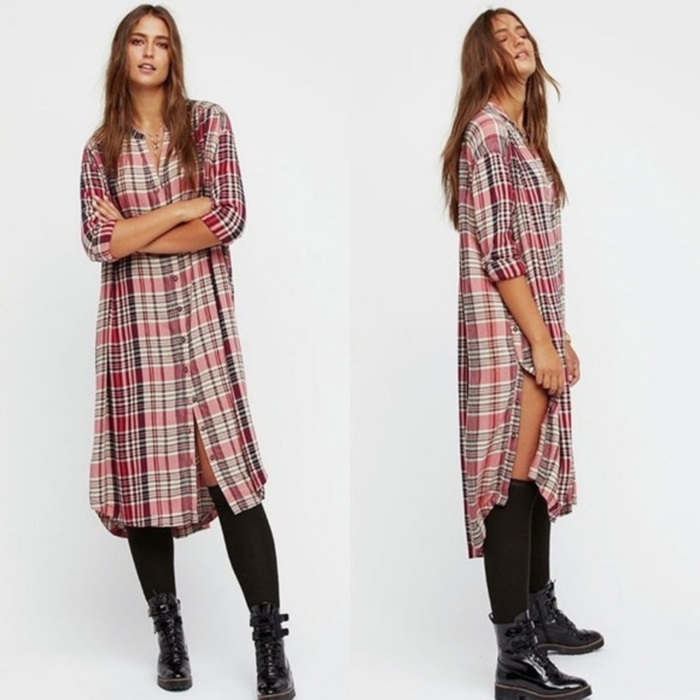 Free People Women's Loralei Plaid Button Down Top pink size XS
